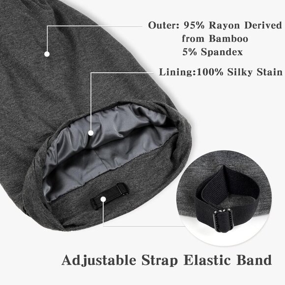 Long XL Satin Bonnet for Braids Dreadlocks Curly Hair Sleep Cap Black Women Men